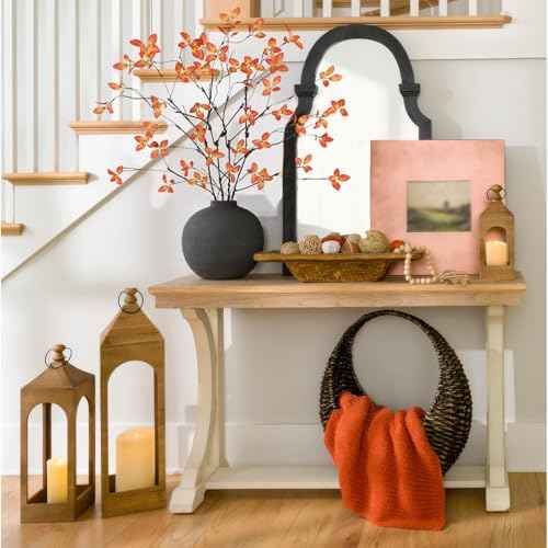 4 Pcs Artificial Greenery Stems with Orange Leaves Faux Fall Branches for Vases 32.7" Fake Ficus Twigs and Branches for Vase Filler Home Party Wedding Garden Office Shop Autumn Decorations