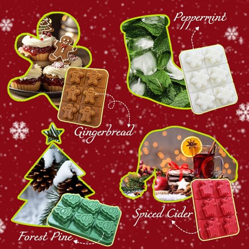 Christmas Scented Wax Melts Set - Winter Holiday Soy Cubes with Pine, Gingerbread, Peppermint & Spiced Cider