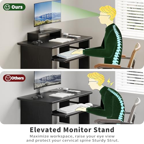 30 Inch Computer Desk with Keyboard Tray & Monitor Stand - Black