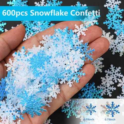 Frozen Winter Wonderland Party Decorations - 12pcs Blue White Snowflake Honeycomb Table Centerpieces and 600pcs Snowflake Confetti for Christmas Holiday Winter Birthday Baby Shower Party Supplies