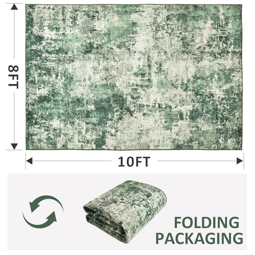 8x10 Green Washable Non-Slip Area Rug for Bedroom Living Room & Dining