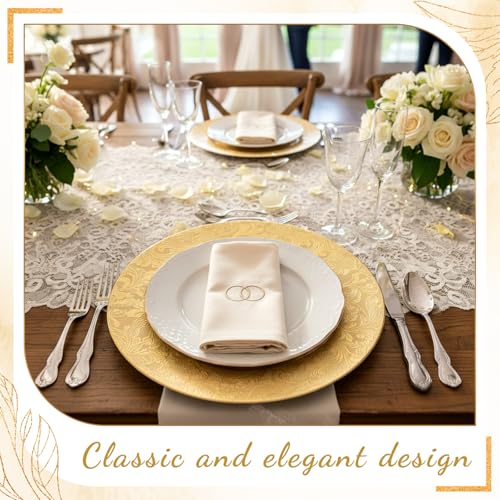 30 Pcs Gold Charger Plates 13" Floral Embossed Plastic - Acellegic