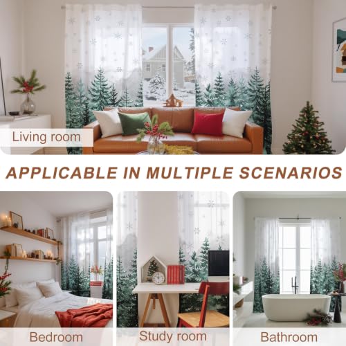 Tersuger 52"W x 96"L Christmas Tree Forest Semi Sheer Curtains - Pack of 2