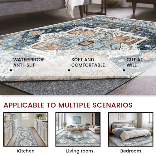 8x10 ft Waterproof Rug Pad - 1/4 Inch Thick Non-Slip Felt Carpet Cushion