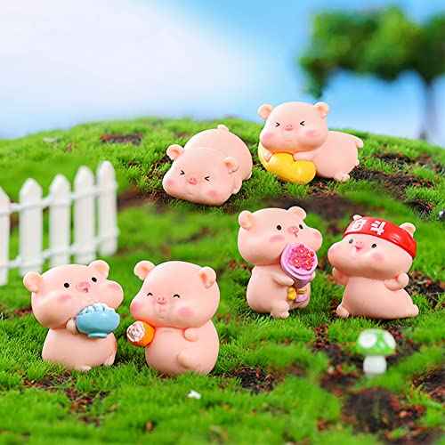 Pink Pig Figure Animal Toys Set Cake Topper, Micro Landscape Decor Fairy Garden Miniature Pig Figurines Collection Playset for Christmas Birthday Gift Desk Decorations(12pcs)