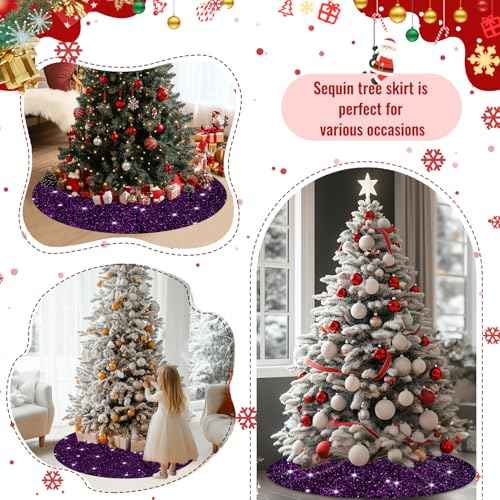 Purple Christmas Tree Skirt Large Tree Skirts 46 Inch Sparkly Velvet Tree Skirt Sequins Christmas Tree Stand Cover Royal Purple Tree Skirt Halloween Tree Skirts for Fall Christmas Tree Decor