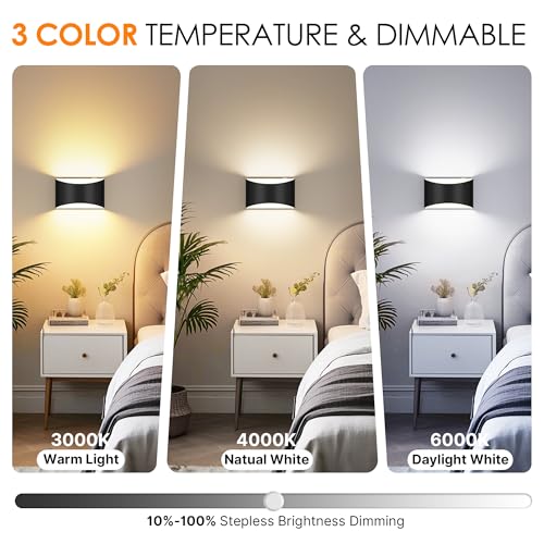Wireless Battery Wall Sconces Set of 2 - Rechargeable Dimmable Black Lighting