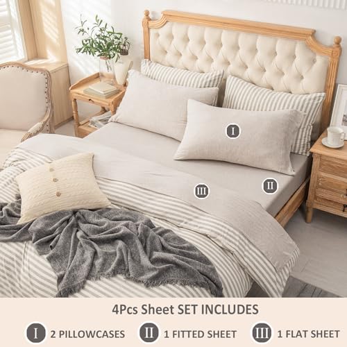 PURE ERA Heather Beige Jersey Knit Bed Sheet Set California King - 4 Piece
