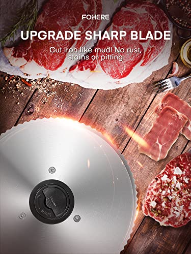 FOHERE 200W Silver Meat Slicer with 7.5-Inch Serrated & Smooth Blades, Adjustable Thickness