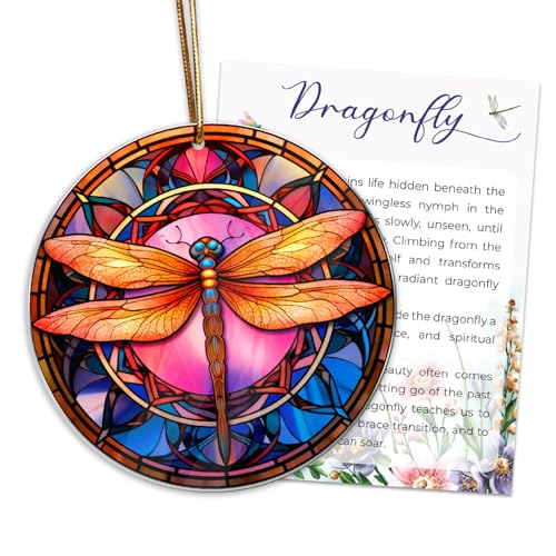 Musemory Dragonfly Sun Catcher Ornament - Stained Glass Style Hope & Transformation Decor