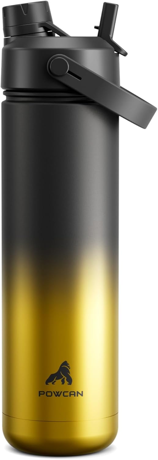 POWCAN Insulated Water Bottle - 26 oz Stainless Steel with 2-in-1 Straw & Spout Lid | Keeps Drinks Cold for 24H
