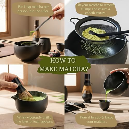 Matcha Tea Ceremony Set with Whisk, Bowl, Canister & Accessories - 10 Pieces