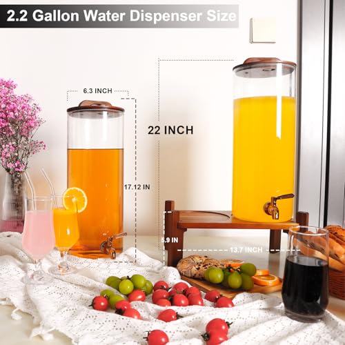 2PCS 2.2 Gallon Glass Drink Dispenser with Stand - Large Beverage Dispenser for Parties & Restaurants