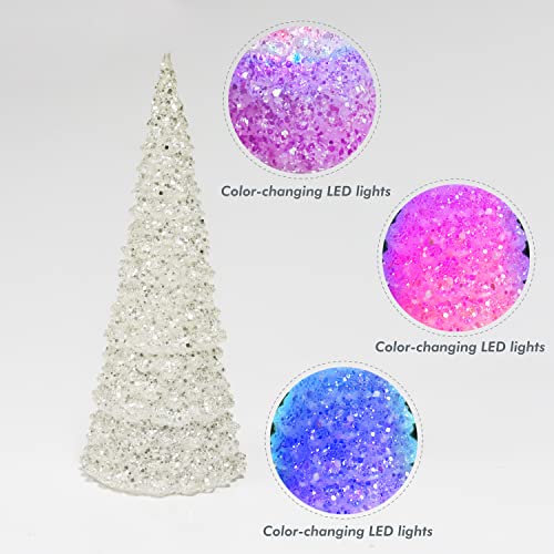 12.5-Inch Color Changing LED Acrylic Tree Decor - Battery Operated Holiday Tabletop Accent