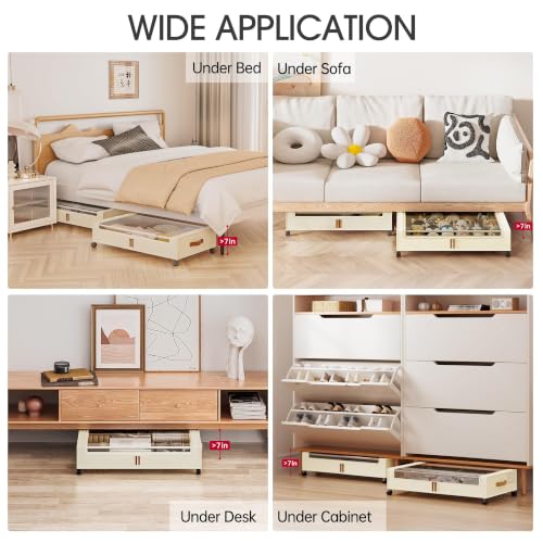 Yecaye Beige Large Under Bed Storage Containers with Wheels 2 Pack