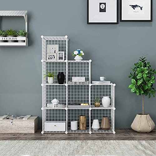 White 9-Cube Wire Storage Organizer - Modular Metal Shelving for Home & Office