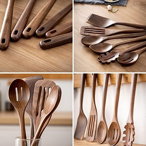 12-Inch Black Walnut Wooden Cooking Spoons Set - Natural Handcrafted Kitchen Utensils