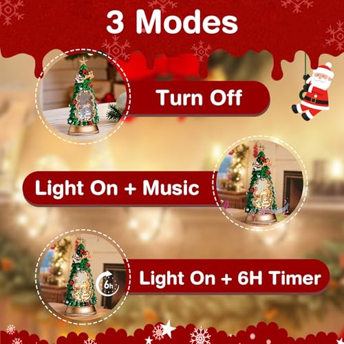 Elevonix Christmas Tree Snow Globe Lantern with Music & Timer - Lighted Holiday Decoration
