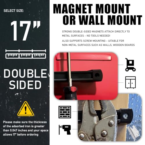 17 Inch Double Sided Magnetic Tool Holder Heavy Duty Wall Mount Bar with Strong Magnets - 2 Pack