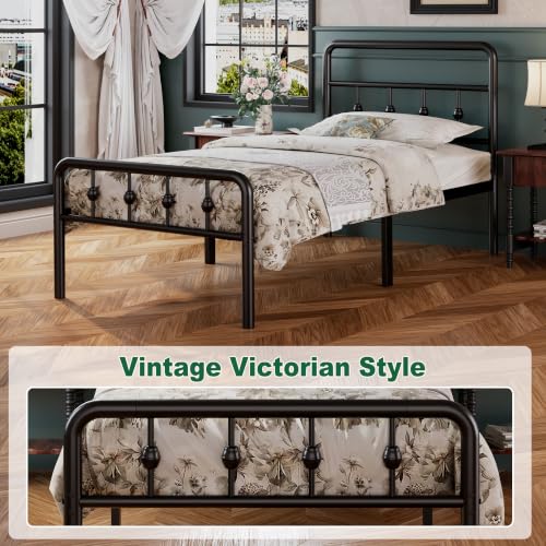 Twin XL Bed Frame with Headboard & Footboard - Victorian Style, Heavy Duty Metal Support, No Box Spring Needed, Easy Assembly