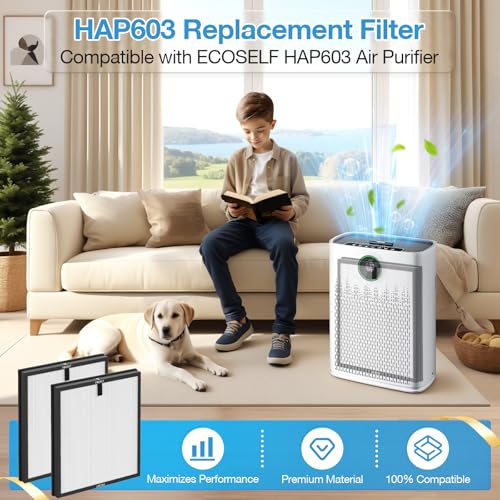White 4 Pack HAP603 Replacement Air Purifier Filters for ECOSELF HAP603