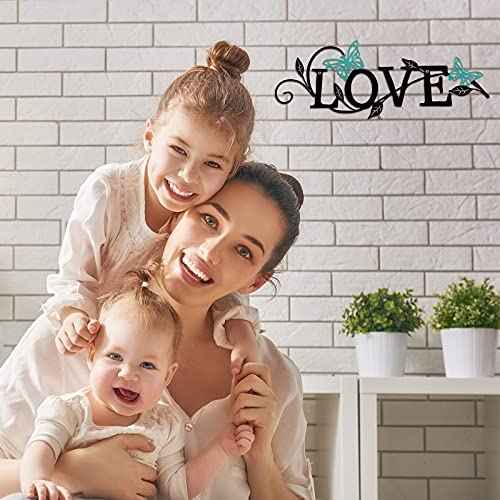 Metal Butterfly Love Sign Wall Decor Metal Black Love Word Sign Rustic Home Letter Ornament Cutout for Home Office Living Room Hanging Wall Decorations, 14 x 5 Inch