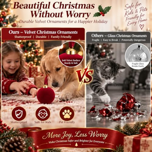 NONSTOP Cream White Velvet Christmas Ball Ornaments 15 pcs - 2.36 Inch Shatterproof Holiday Decor