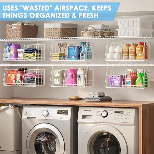 Sonyabecca White 23.62” Extra-Long Under-Shelf Laundry Basket Organizer, 3-Pack