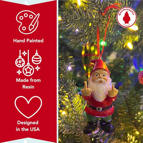 Gnometastic Double Bird Naughty Gnome Christmas Ornament - Funny Holiday Decor for Adults
