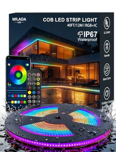 40ft Waterproof RGB Smart IC LED Strip Lights Outdoor Dimmable - MILADALED