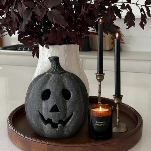 Black Handmade Terracotta Jack O’ Lantern Pumpkin - Small Halloween Decor