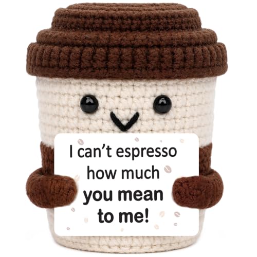 Anniversary crochet coffee mug for him/her - Eterfordista knit cup with card (variation: Mean)