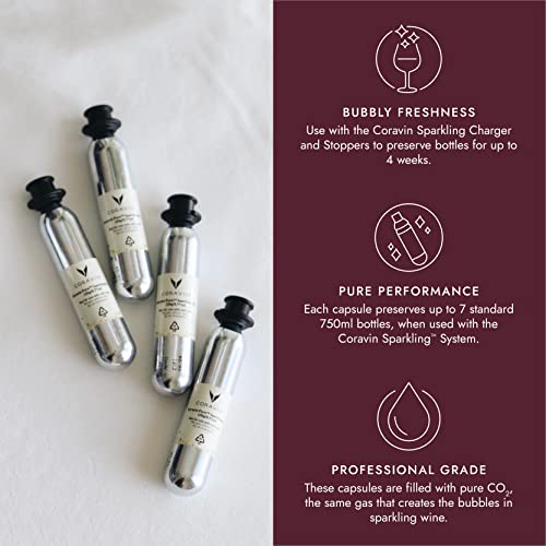 Coravin CO2 Capsules for Sparkling Wine Preservation, Pack of 6, 4.375 x 0.75 in
