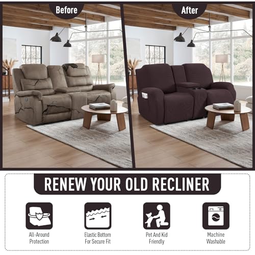 Stretch Loveseat Recliner Cover with Console - Chocolate, 2 Seat