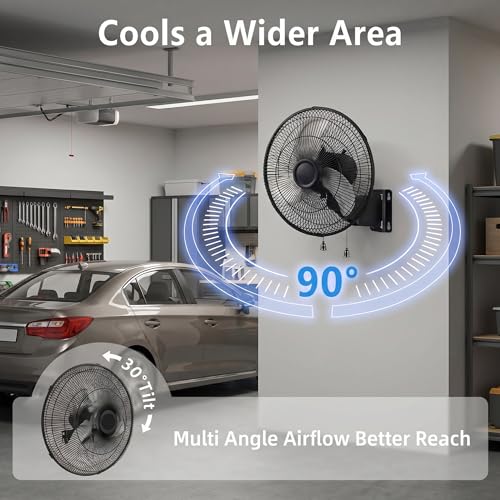 20 Inch Oscillating Wall Mount Fan - 3 Speed Powerful Cooling & Tilt