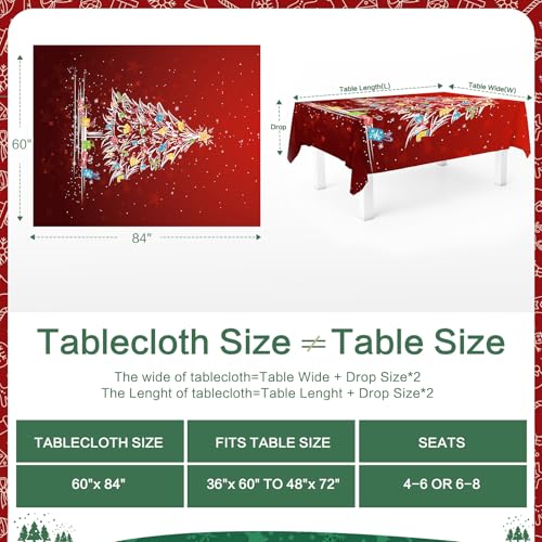 Big Christmas Tree Rectangle Tablecloth 84x60 Inch Holiday Decor Washable
