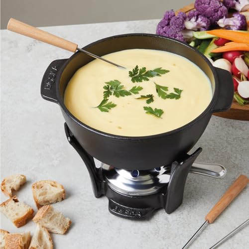 Boska Cast Iron Fondue Set Party Pro - 1.1L Cheese Fondue Pot with Burner & 4 Beechwood Forks (Variation 853554)
