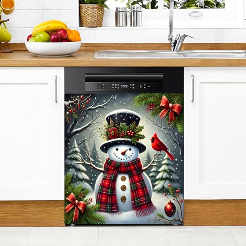 Snowman Magnetic Dishwasher Cover - 23x26in Decorative Refrigerator Magnet Sticker BVBOX