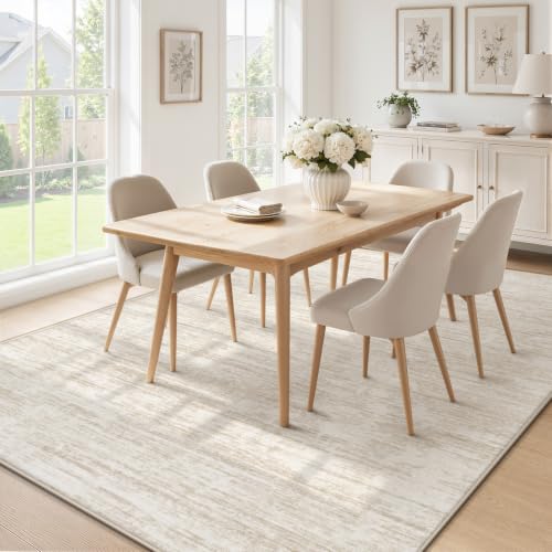 Beige 6' x 9' Washable Modern Abstract Area Rug Non Slip Indoor Carpet for Living Room
