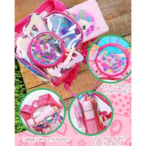 Unicorn Butterfly Wings Backpacks for Girls,Cute Holographic Glitter Clear School Bag for Kindergarten Nursery Preschool Primary,Toddler Kids Bookbag,Gift for Xmas Birthday