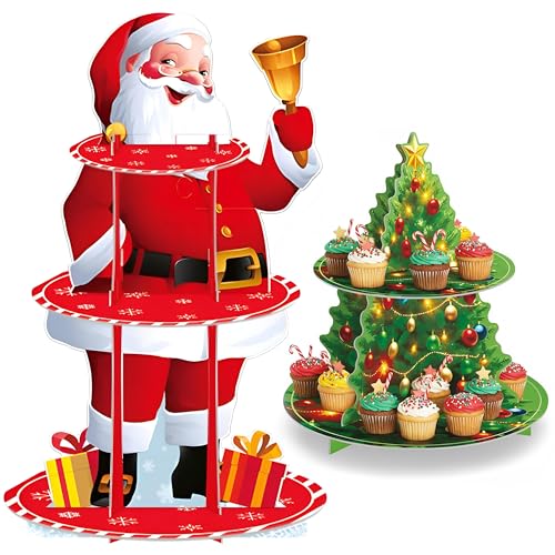KatchOn Christmas Cupcake Stand Set of 2 - Red & Green Holiday Decor