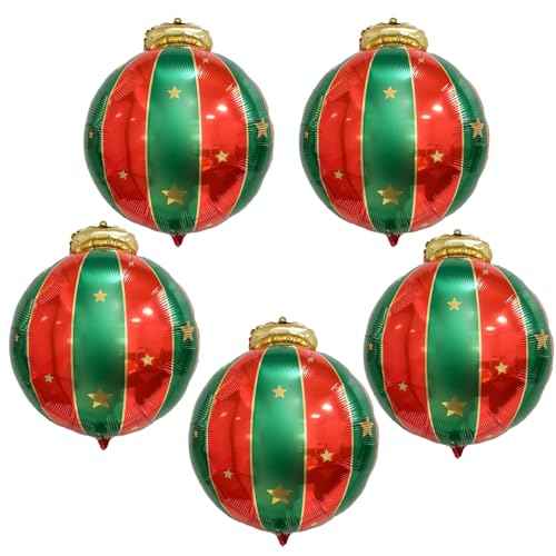 Soochat Christmas Foil Balloons Christmas Hanging Ball Mylar Foil Balloons Christmas Red Green And Gold Balloon for Christmas New Year Holiday Party Decorations