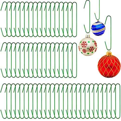 Hotop 100 Pieces Christmas Ornament Hooks Xmas Ornament Hangers 2.5 Inch Large Metal Wire Christmas Tree Decorating Hooks Green Christmas Ball Hanging Hangers for Christmas Party Decorations