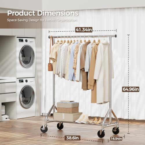 Heavy Duty Rolling Clothes Rack - Silver, 41 Inches, Load 380 LBS