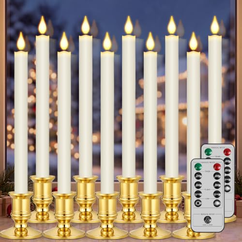 Qmioti 10 Pack Dusk-to-Dawn Window Candles with Sensor, Remotes & Holders - Variation 10