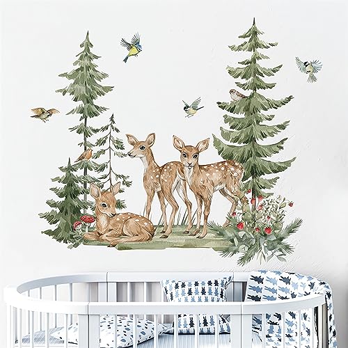 Cute Forest Deer Wall Stickers, sacinora Jungle Animals Wall Decals Removable Vinyl Peel and Stick for Kids Baby Nursery Living Room Bedroom Children's Room Playroom Art Decorations