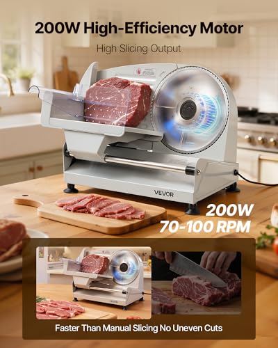 VEVOR 7.5-Inch Electric Meat Slicer with SUS420 Blade, Adjustable Thickness