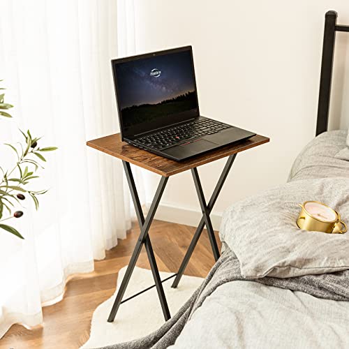 HOOBRO Rustic Brown & Black Folding TV Tray Tables Set of 2 - Space Saving Side Tables for Couch & Small Spaces