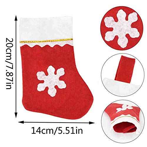 20 Pack Christmas Mini Stockings Sock Decoration Snowflake Tableware Holders, Red Felt Knife Spoon Fork Bag Candy Pouch Bag Plush Cuff Socking for Xmas Party Tree Dinner Table Home Ornaments