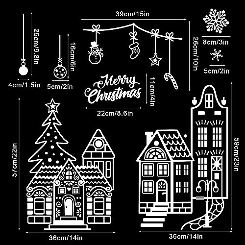 FINGOOO 56Pcs Large Christmas Window Clings - Double-Sided White House Snow Scene 4 Sheets 27.6 x 15.7 in